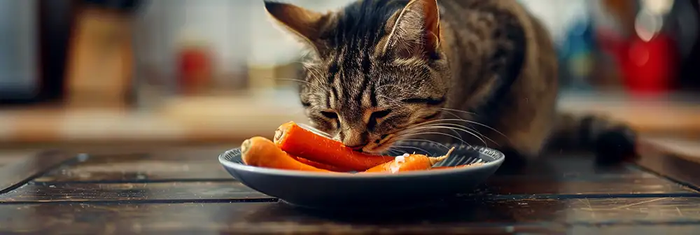 Cat eating carrots