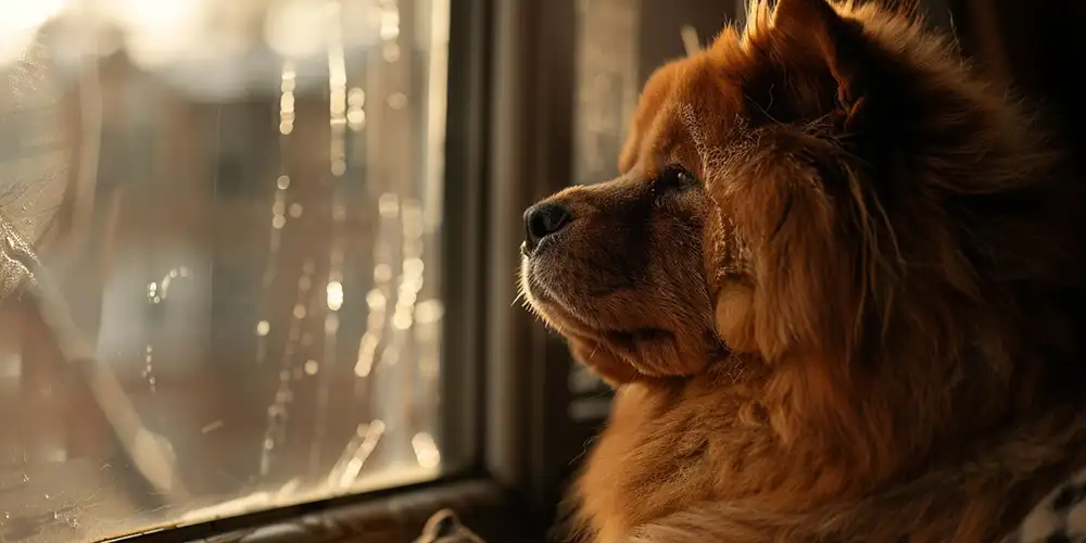 Chow Chow looking at window