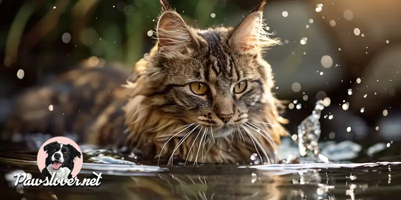 maine coon in water